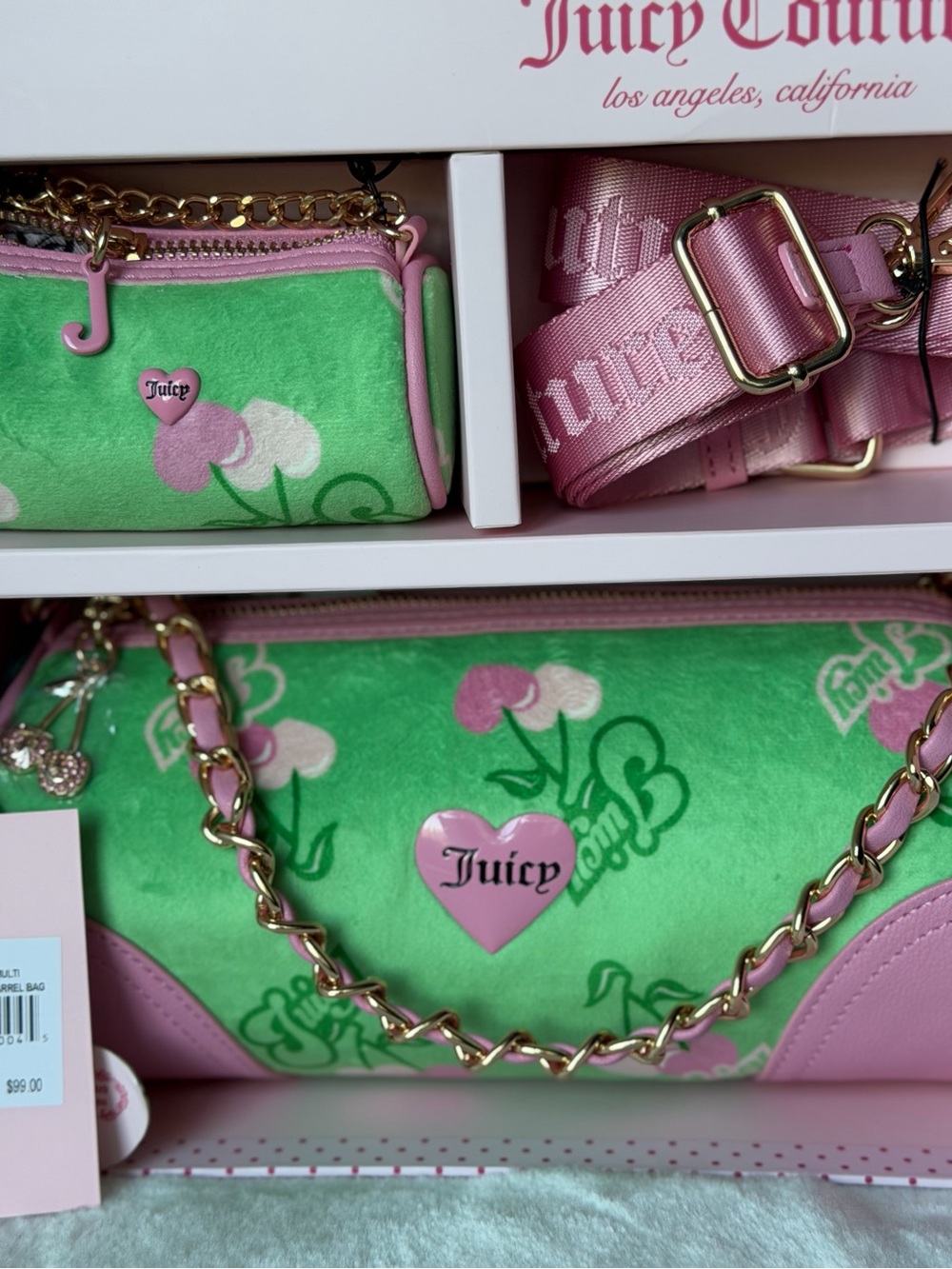 Juicy Couture RETRO GREEN heritage Cherry Barrel shoulder crossbody bag charm